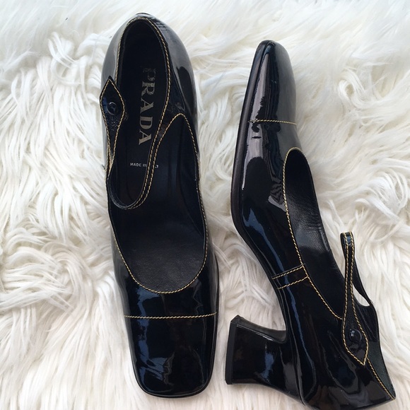 Prada Shoes - Prada Black Patent Leather Retro Mary Jane Heels